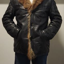 Men's leather jacket with sable fur, Men's leather jacket, Men's jacket