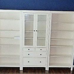 IKEA White Bookcase + Glass Display Cabinet Set 