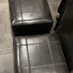 (2) Faux Leather Footstools/Ottomans 