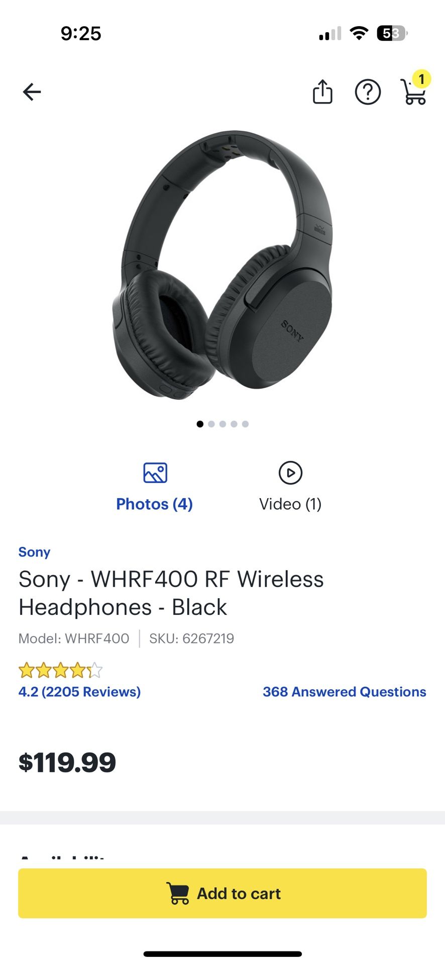 Sony WHRF400 Wireless Headphones for Home Theater 