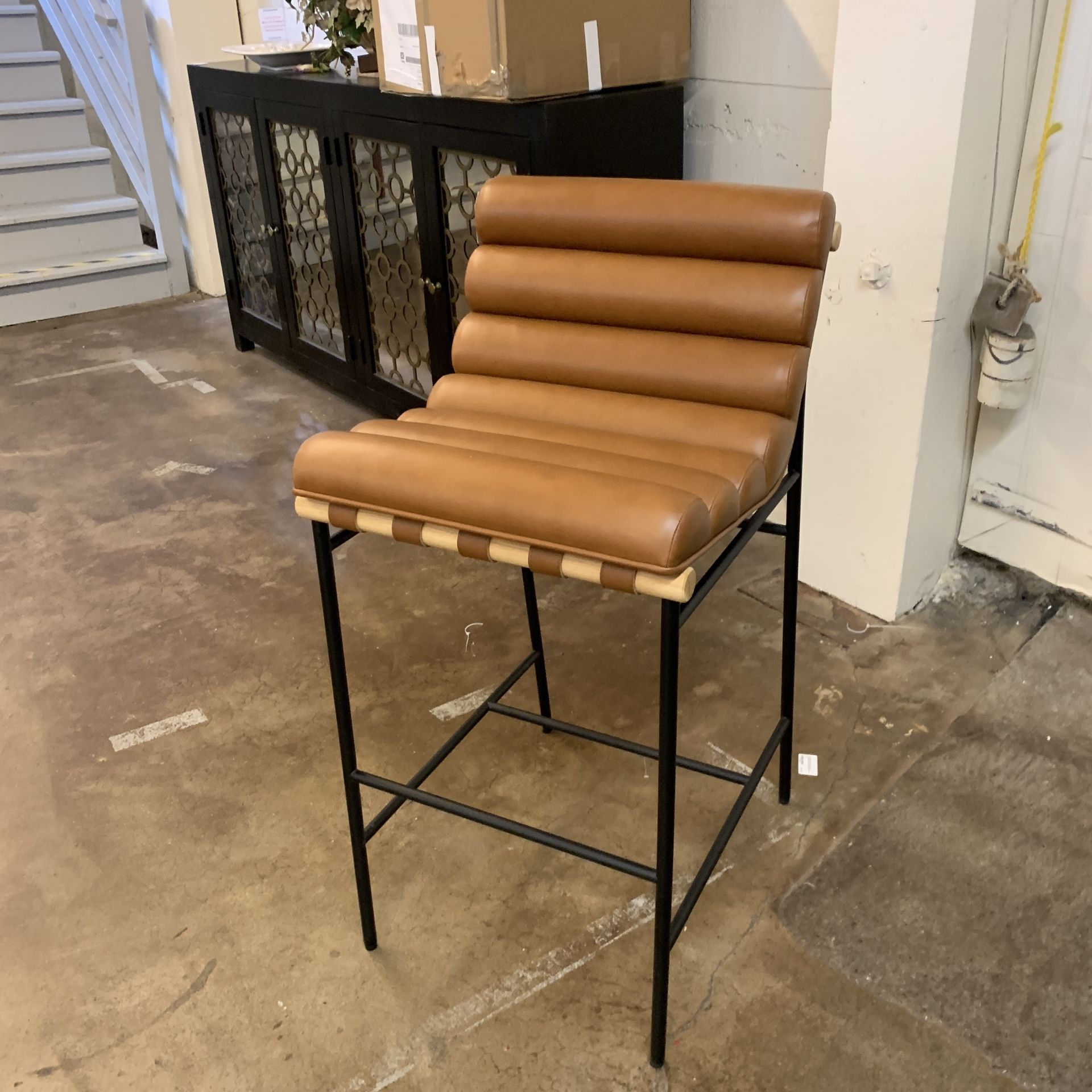 Denver Modern Vail Bar Stool White Oak Saddle Leather
