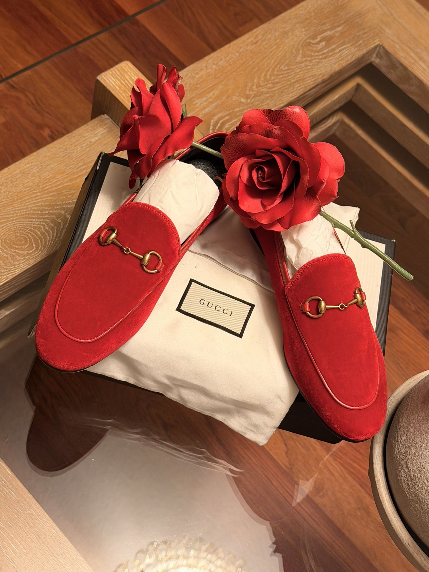 Gucci Horsebit Jordaan Velvet Loafer In Red 