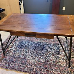 Wooden Desk With Metal Base