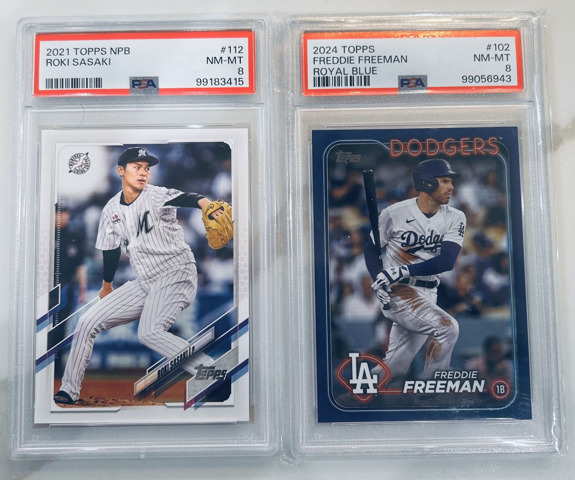 2024 Topps Royal Blue #102 Freddie Freeman Psa 8 & 2021 ROKI 