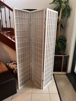 70" White 3 Panel Windowpane Room Divider Privacy Screen