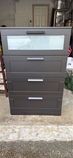 Gray 4-Drawer Dresser with Glass Panel