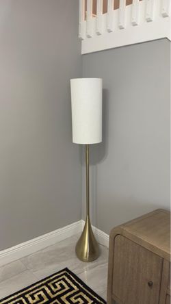 Gold Floor Lamp with White Cylinder Shade