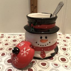 10oz Ceramic Christmas Snowman Jam, Cranberry, Condiment Container