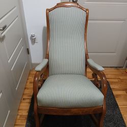 Vintage Upholstered Wood Rocker Rocking Chair