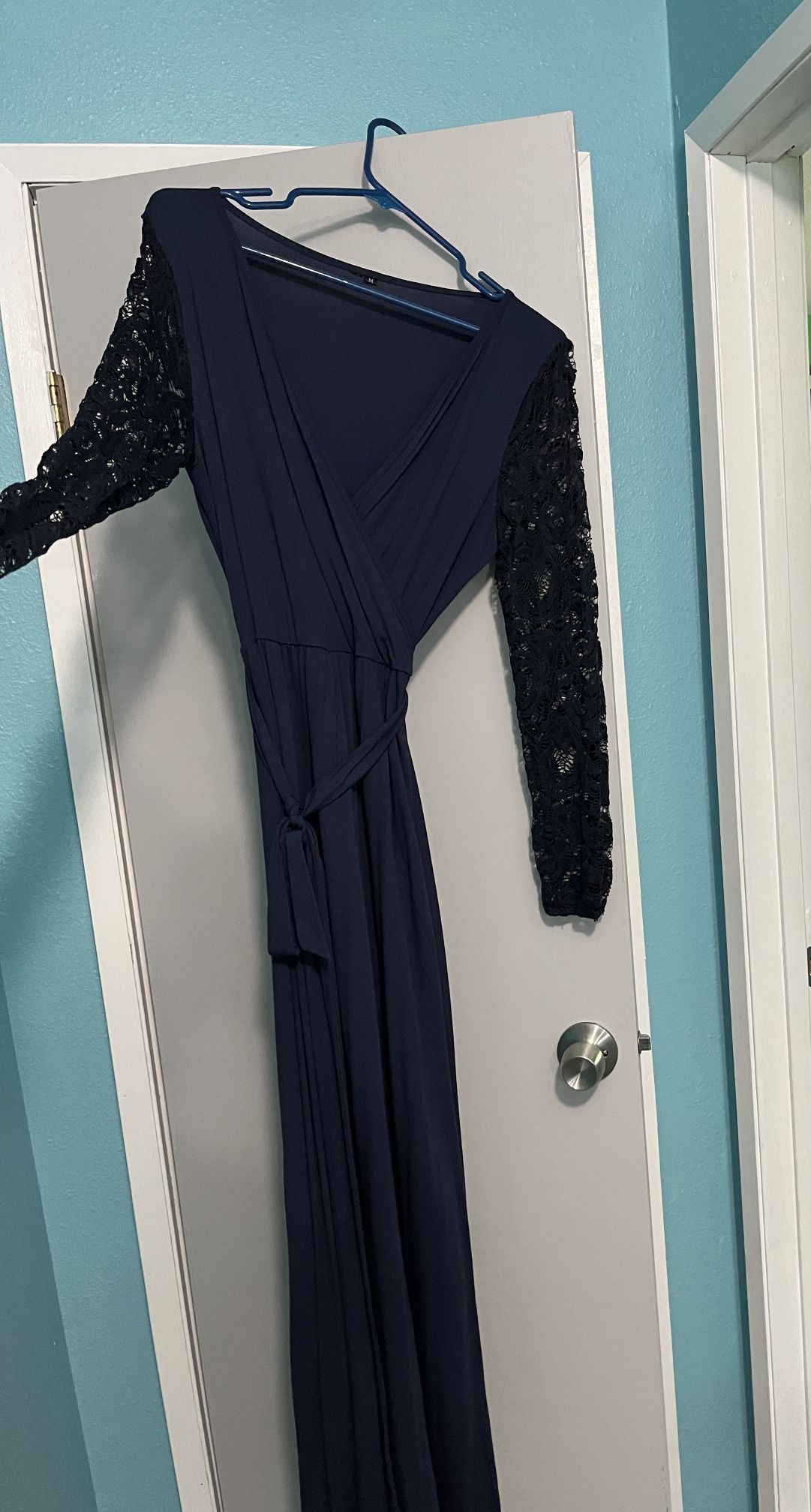 Navy Blue Full Length Long sleeved Dress