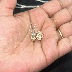 Skull With Cap Dangle Earrings, 925 Sterling Silver