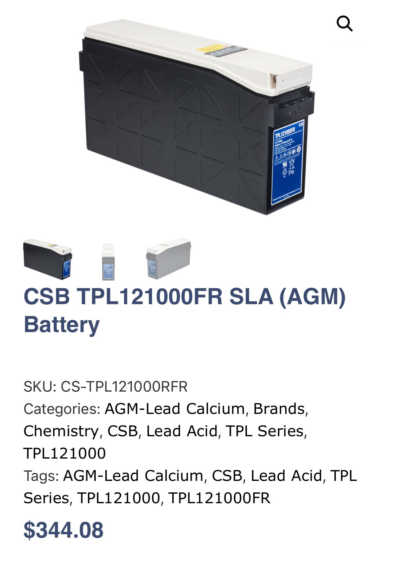 CSB TPL121000FR SLA (AGM) Battery