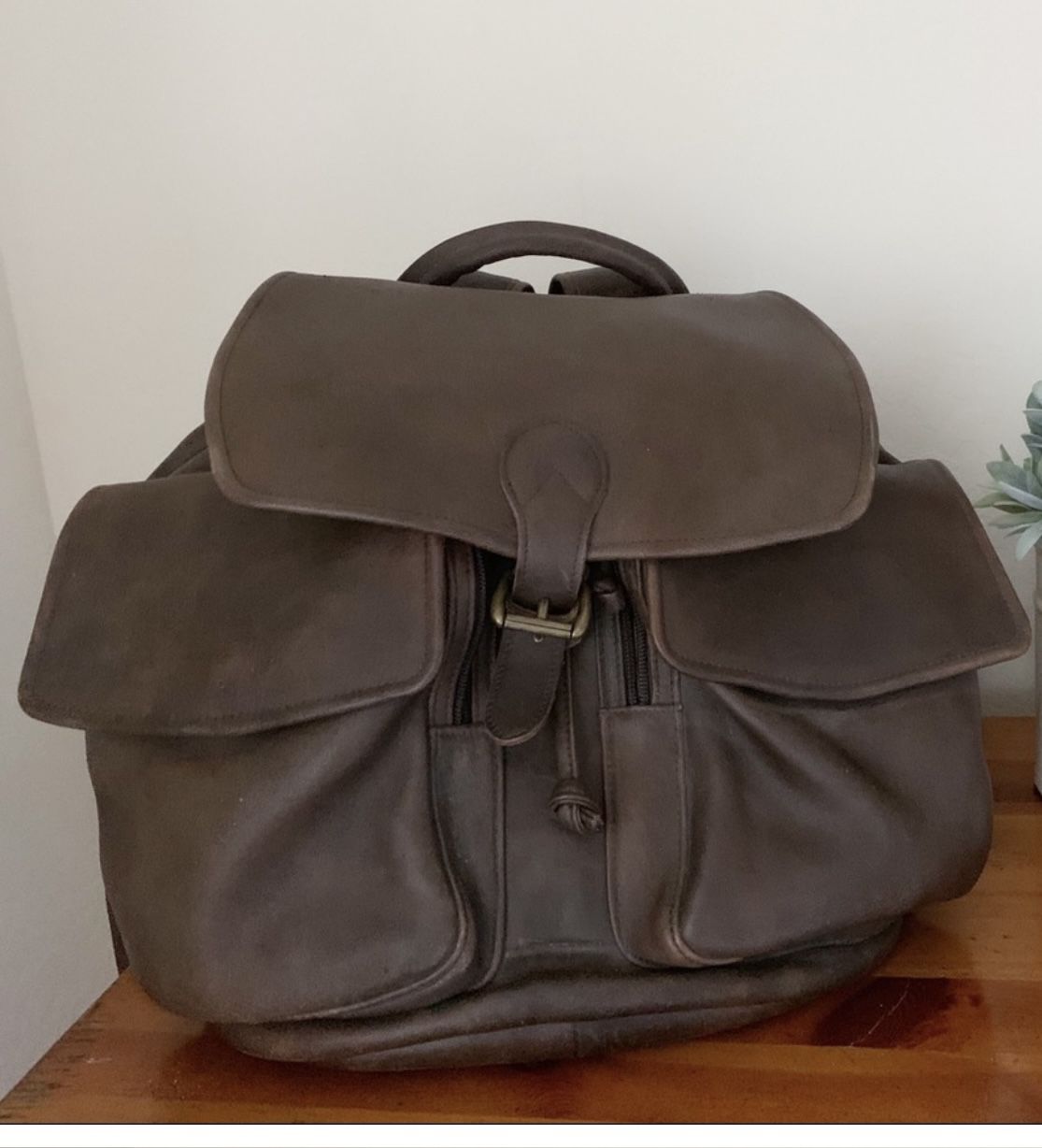 LL Bean Brown Leather Backpack 