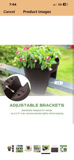 BPS Deck Railing Planter Boxes Set of 4, 12 inch Round Outdoor Planters with Adjustable Brackets for Patio, Balcony, Fence 118 $30