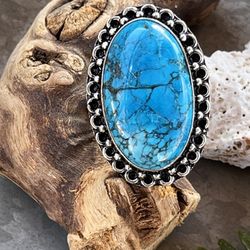 Handcrafted Natural Turquoise 925 Silver Ring Sz 7.5