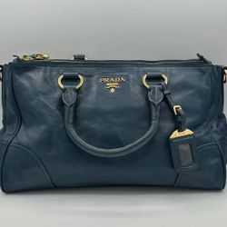Authentic Prada Blue Viteo Shine Vintage Shoulder Bag
