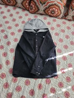 Black Button-Up Hooded Shirt Jacket pick up only or meet ups