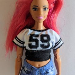 Barbie Made To Move Dancer Doll Red Pink Hair - Curvy Articulated w/ Outfit