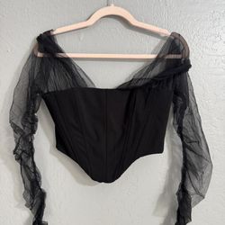 Corset Top With Mesh Sleeves 