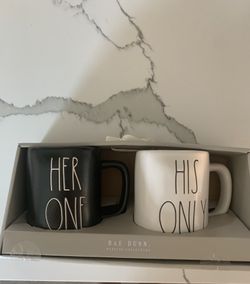Rae Dunn wedding collection mugs Her One, His only