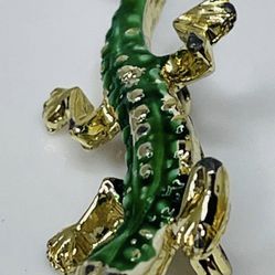 Lizard Rhinestone Green Gold Tone Salamander Costume Jewelry Brooch