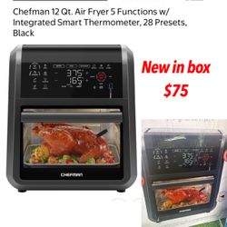 New in box The Chefman Multifunctional Air Fryer+ with Rotisserie, Toaster Oven, and Dehydrator Function handles any cooking, baking, or air frying ta