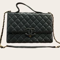 Shoulder Bag – Black Leather Chain Strap Top Handle Purse