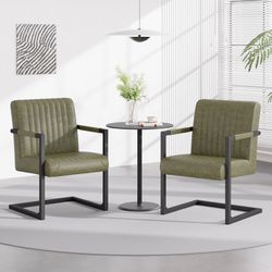 Green Leather Arm Chair set of 2