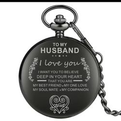 Quartz Pocket Watch TO MY Husband I LOVE YOU Chain Clock Anniversary Gifts