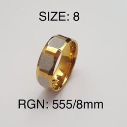 Stainless Steel Silver & Gold Ring Band: Size-8/RGN-555