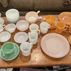  VINTAGE FIRE-KING WARE MIXED-JADEITE, PEACH  LUSTERWARE and WHITE MILK GLASS 