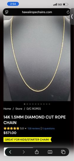 14k 1.5mm 20inch Hawaiian Rope Chains w/ pendant