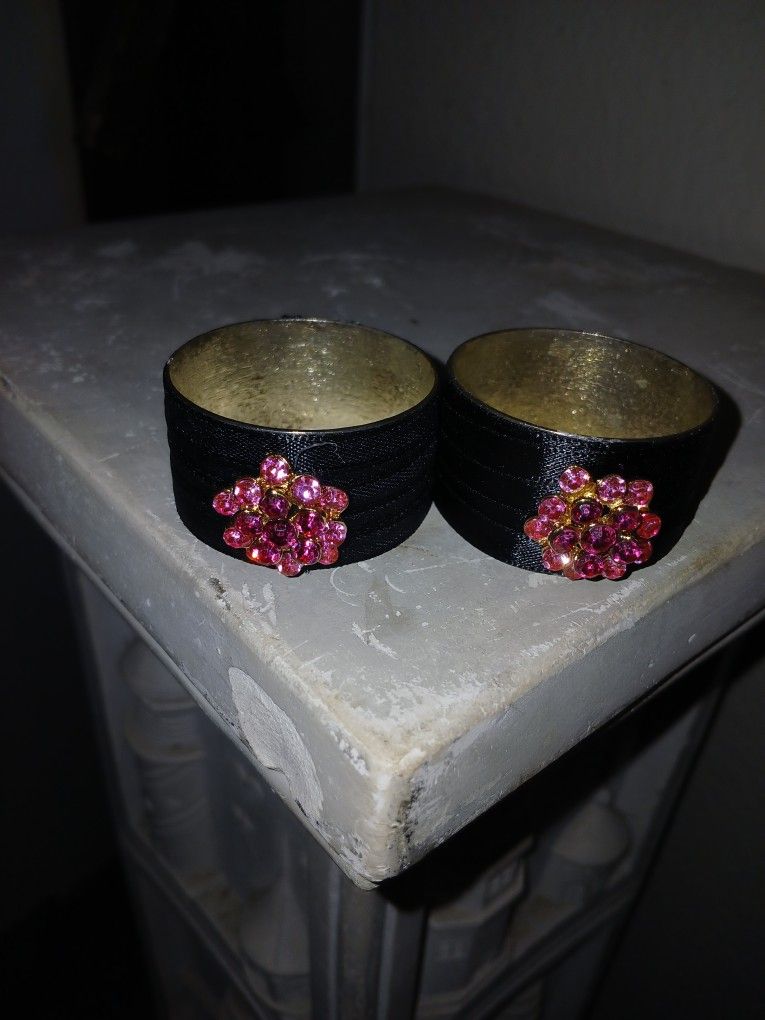 2 Black And Pink Rhinstone Napkin Rings