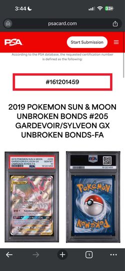 FULL ART/GARDEVOIR & SYLVEON GX - PSA 10