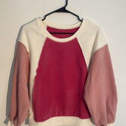 Rose Colorblock Long Sleeve Pullover Fleece Sweatshirt