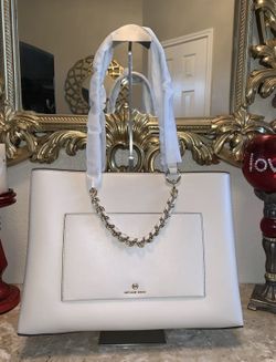 🌼🌼Michael Kors Cece Ribbon Chain Leather Tote Light Sand/Gold