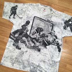 Vintage Hockey Stick All Over Print Black White AOP 90s 1990s Shirt Double Side