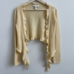 LAUNDRY BY SHELLI SEGAL Yellow Cashmere Open Front Waist Tie Cropped Cardigan