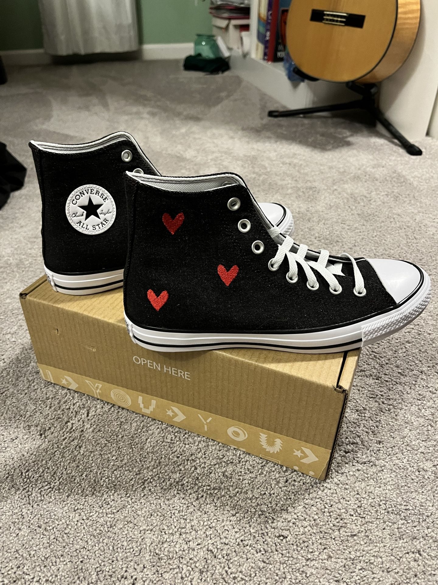 Embroidered Heart Custom Black Converse