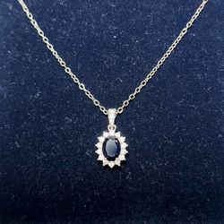 Blue Sapphire Halo Necklace