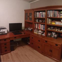 Large Desk, 2 Bookshelves, Bookcase And Movable File Cabinet