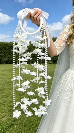 1pc Pearl Small Flower Draping Bridal Handheld Bouquet, White Artificial Flower Bridal Bouquet, Suitable For Wedding Ceremony Photography, Wedding Tra