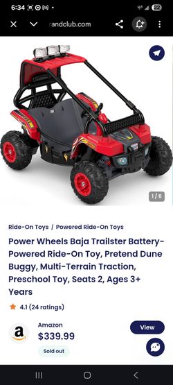 Power Wheels Baja Trailster Battery-Powered Ride-On Toy, Pretend Dune Buggy, Multi-Terrain Traction, Preschool Toy, Seats 2, Ages 3+ Years