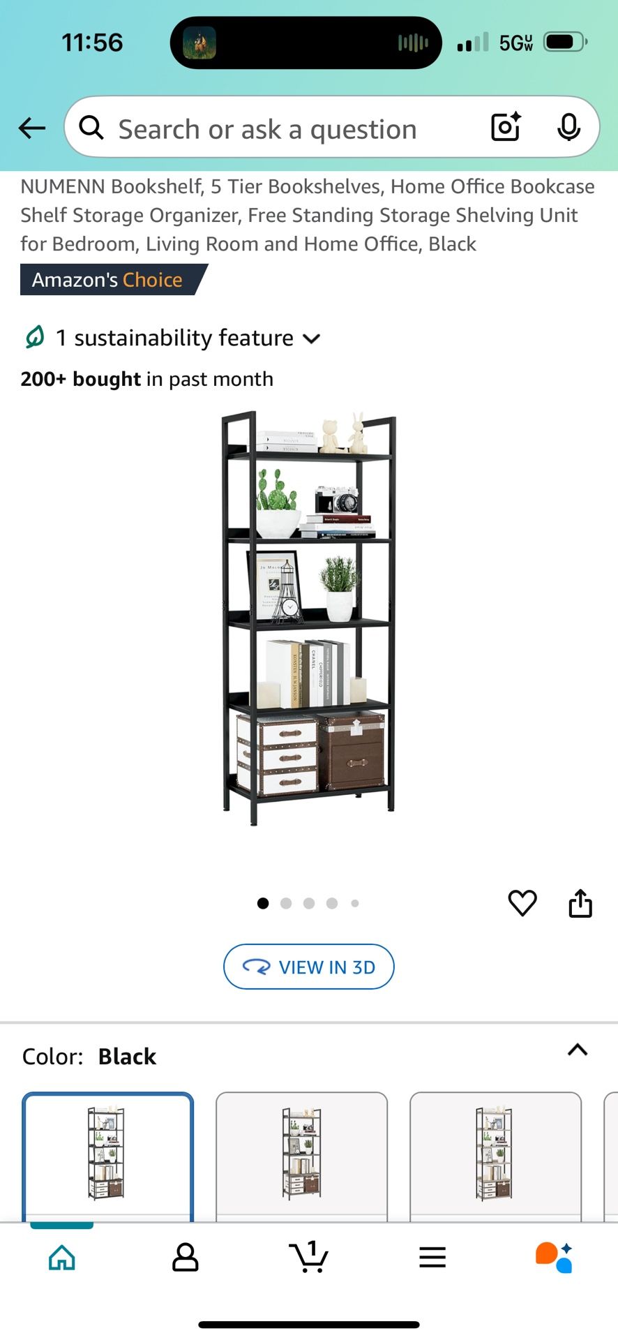 NUMENN Bookshelf, 5 Tier Bookshelves, Home Office Bookcase Shelf Storage Organizer, Free Standing Storage Shelving Unit for Bedroom, Living Room and H