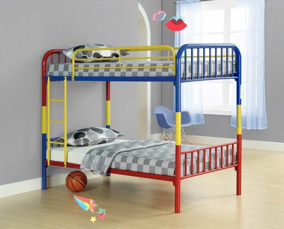 multicolored and divisible bunk bed ( new in box)