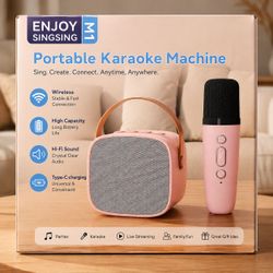 Portable Bluetooth Karaoke Machine w/ Wireless Microphone – Pink – New