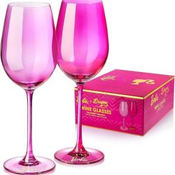 Dragon Glassware x Barbie Wine Glasses - 17.5 oz Magenta & Pink Wine Glasses Set of 2 - As Seen in Barbie The Movie 