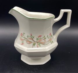 Johnson Brothers Eternal Beau Creamer Pink Flowers & Ribbon Bow Made in England Art Deco