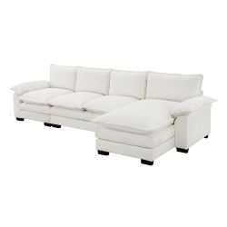 118*55 Modern L-shaped Chenille Cloud Sofa with Double Seat Cushions,5-seat Upholstered Indoor Furniture,Sleeper Sofa Couch with Chaise Lounge for Liv