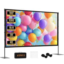 Projector Screen with Stand - 100 Inch Outdoor Projector Screen Portable Projector Screens 16:9 4K HD Outdoor Movie Screen with Carry Bag Can Enioy Ho